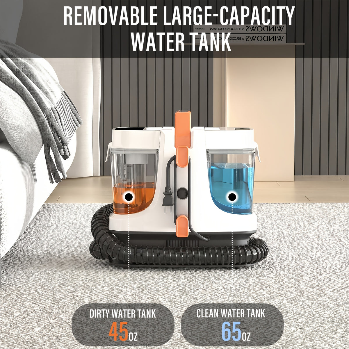 Portable Carpet and Upholstery Cleaner C-AC2501-1 with Listed 500W Power and 30kPa Suction for Compatible Couch Fabrics, Rugs, Stairs and Car Interior Spot Cleaning