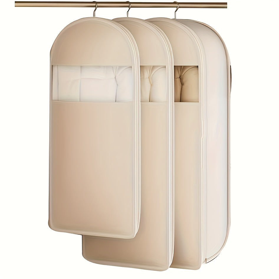 Hanging Compression Garment Storage Bags with Listed See-Through Design and Zipper, Small, Medium or Large Labels in Beige or Pink for Winter Wardrobe Organization