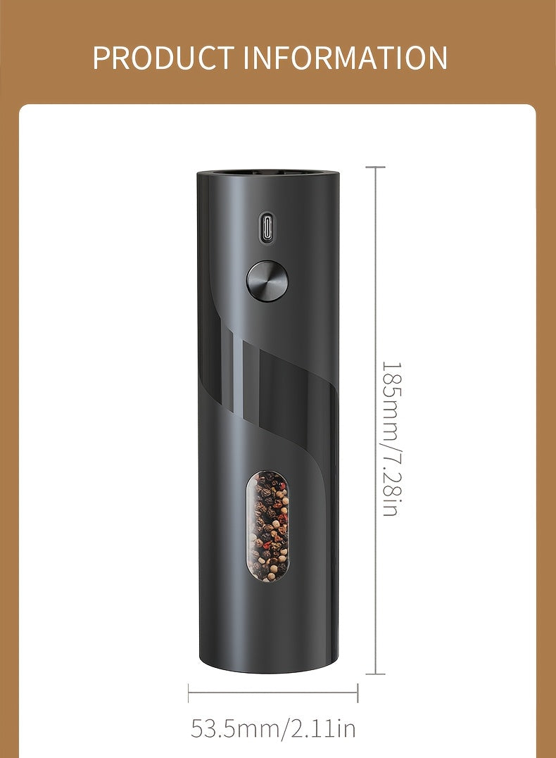 LED Salt and Pepper Grinder with Rechargeable Electric Grinding and Adjustable Coarseness, Black or Green Options Including Two-Piece Charging-Base Labels