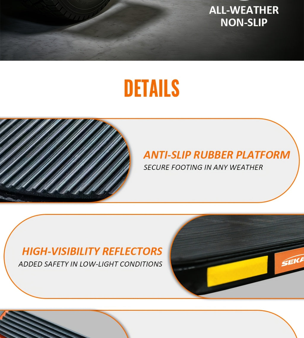 Foldable Tire Step for Compatible Truck and SUV Roof Rack Access, Adjustable Standing Platform with 300 lb, 650 lb or Upgraded Quick-Clip Option Labels