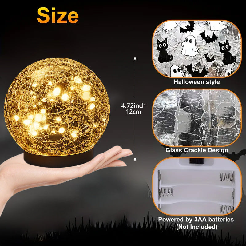 Solar Globe Garden Lights with Crackle Glass Balls and Ground Stakes, Four-Piece Large-Size Set in Warm or Colorful Options for Patio and Border Decor