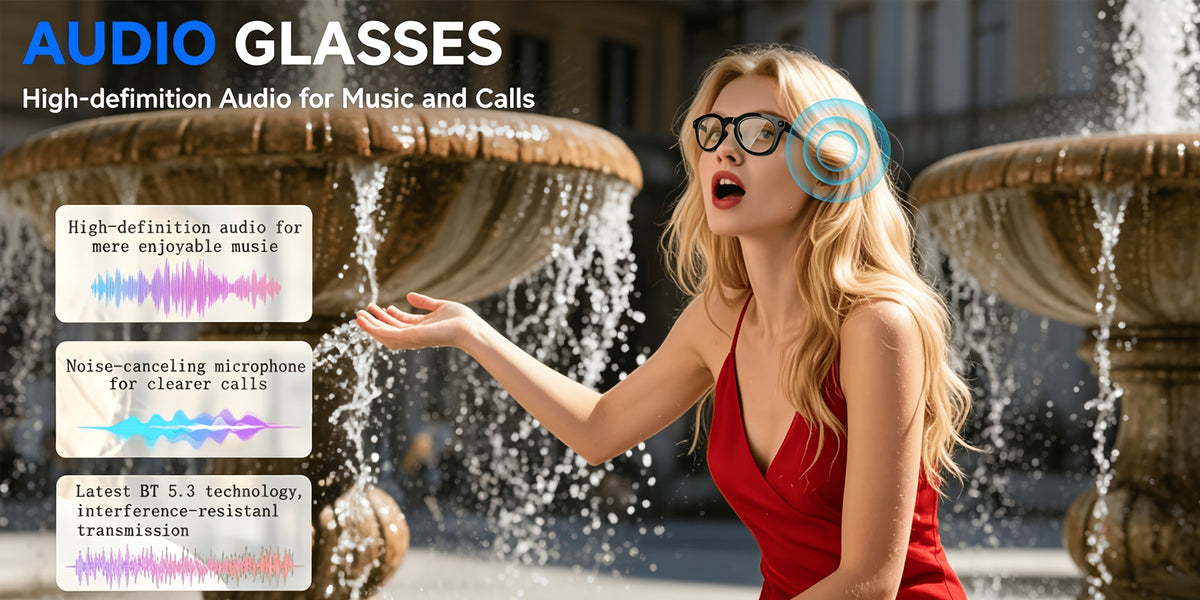 AI Camera Glasses in Black with Photochromic Lens Option, Listed 8MP Camera, 320mAh Battery, Touch-Control Audio, Calls and Translation for Travel and Work