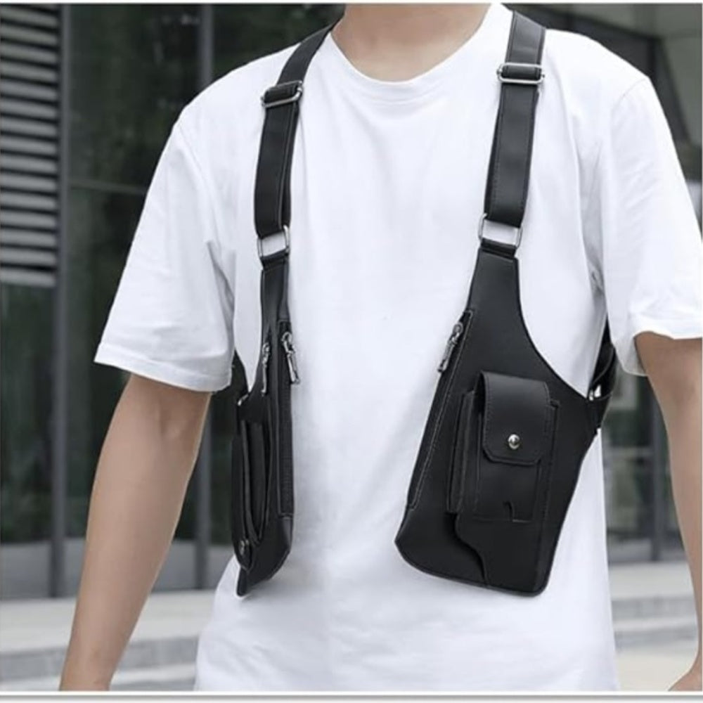 Men's Underarm Strap Bag in Black with Retro Styling for Everyday Phone Carry, Outdoor Walks, Cycling and Hiking Gift Ideas for Boyfriend or Father