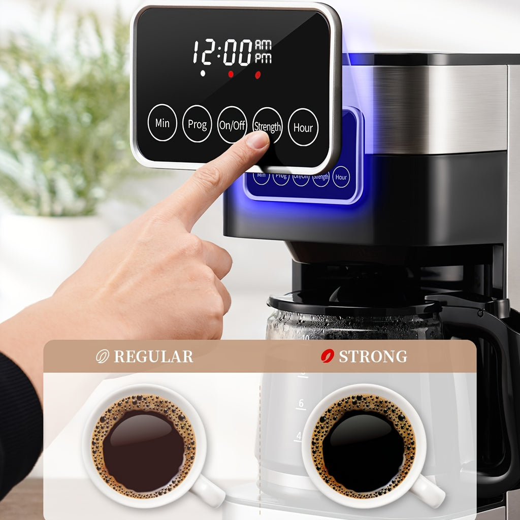 10-Cup Drip Coffee Maker with Programmable Touch-Screen Controls and Pause & Serve, Stainless Steel Black Finish for Everyday Home Coffee Bars