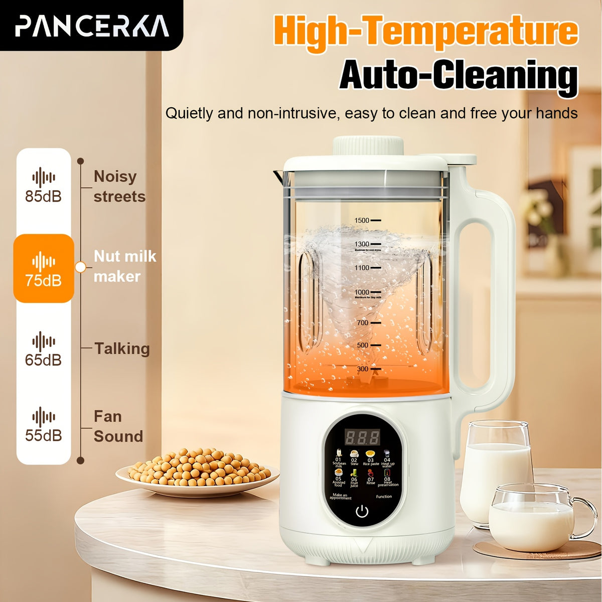 One-Touch Nut Milk Maker by PANCERKA, White A Automatic Countertop Blender for Compatible Almond, Oat, Soy and Coconut Beverage Recipes and Kitchen Preparation