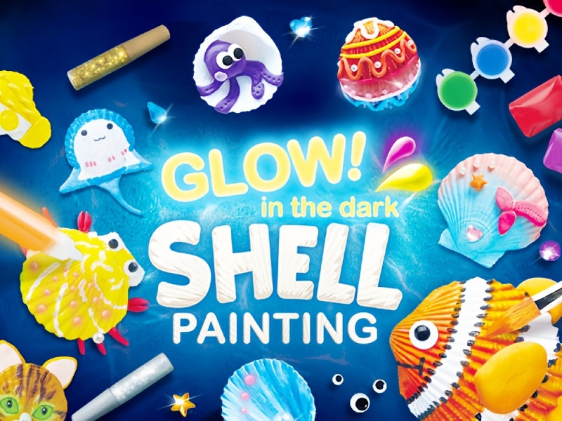 Seashell Painting Kit by SYNCFUN, 12-Shell Ocean Craft Set with 4 Glow-in-the-Dark Paint Bottles and 4 Brushes for Ages 6–12 Supervised Art Activities