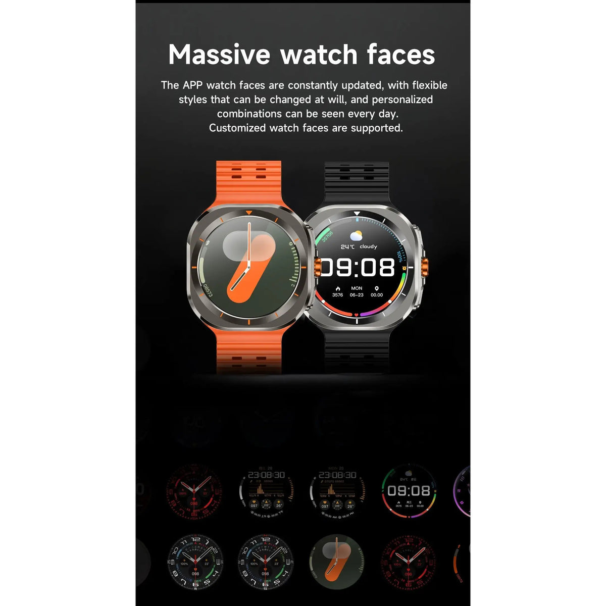 Wireless Calling Smartwatch with Customizable Watch Faces, Listed 100 Modes and Voice Assistant, Orange, Black, White or Blue Watch for Everyday Activity Tracking