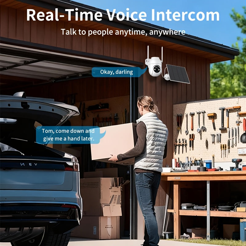 Outdoor Solar Security Camera with 1080P WiFi Video, 355° Pan-Tilt Rotation, Color Night Vision, AI Motion Detection & Two-Way Audio
