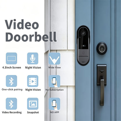 Indoor Monitor Video Doorbell with Listed 4.3-Inch Screen, Two-Way Talk and Infrared Night Vision, Black Wireless SD Card Options and Separate WiFi Style