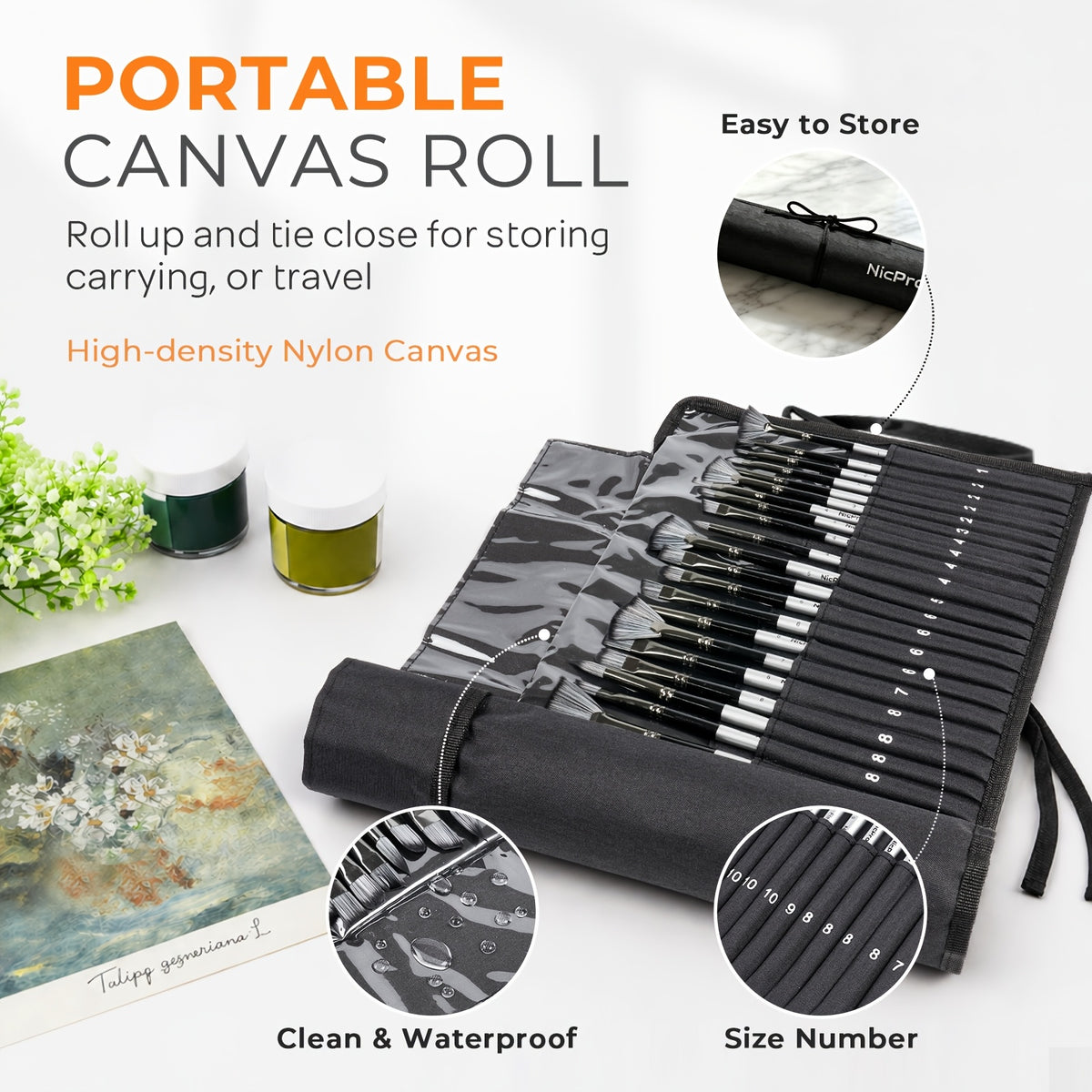 Cloth Roll Paint Brush Set, Listed 36-Piece Art Kit with Box and Palette Knife in Golden, Silvery or Wooden Options for Acrylic, Oil, Watercolor and Gouache