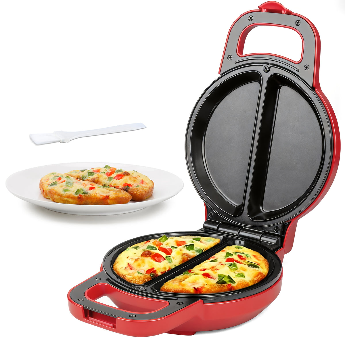 Double Omelette Maker with Dual 6.5-Inch Nonstick Plates and Flip Design for Omelets, Breakfast Burritos and Home Cooking in Red, Blue or Graphite