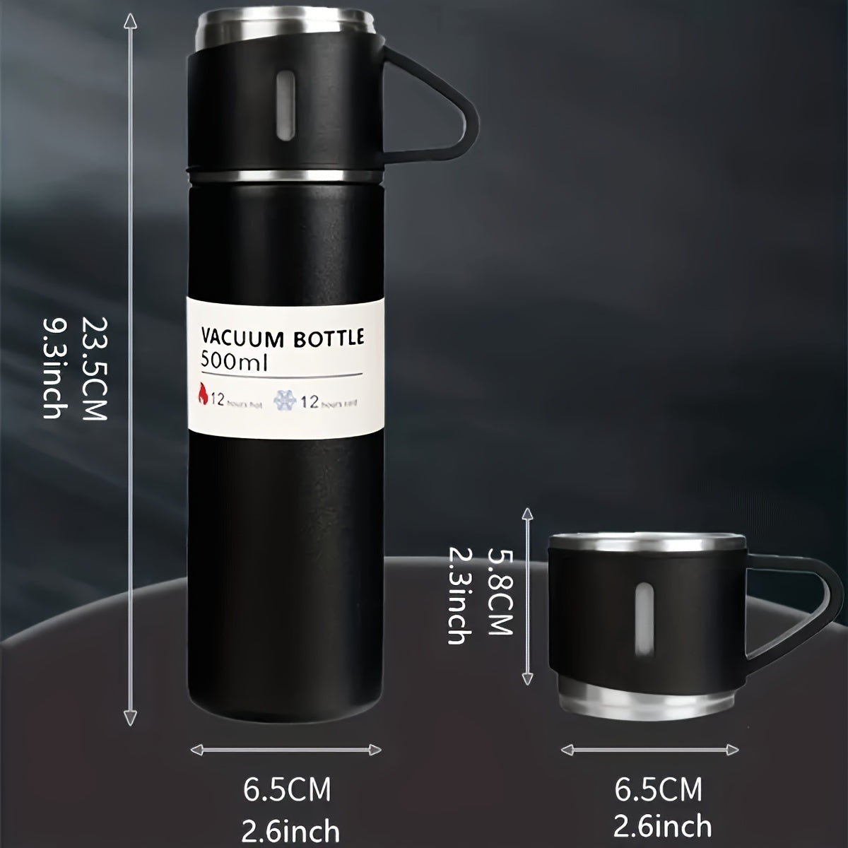 Insulated Bottle and Cup Set with Listed 500ml Stainless Steel Bottle and Three Small Cups, Six Color Options for Work, School and Everyday Beverage Carry