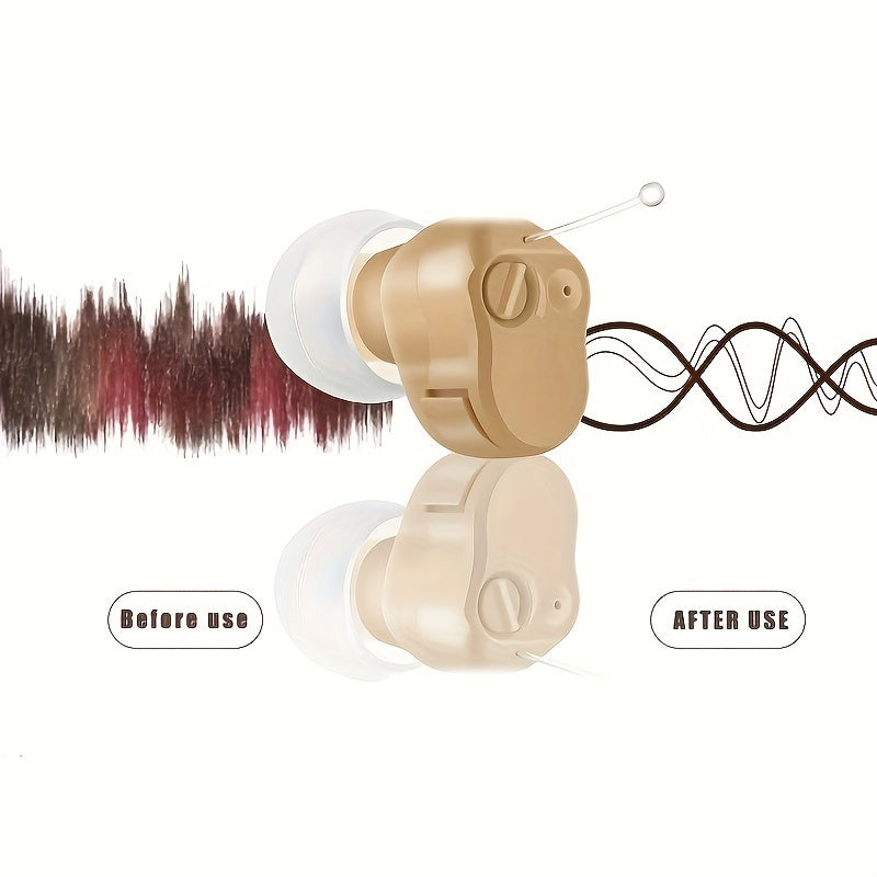 Battery-Powered Hearing Aid A10 with Compact Mini Amplifier Design and Three Listed Ear Tip Sizes, Non-Rechargeable 1pc or 2pcs Options for Adults