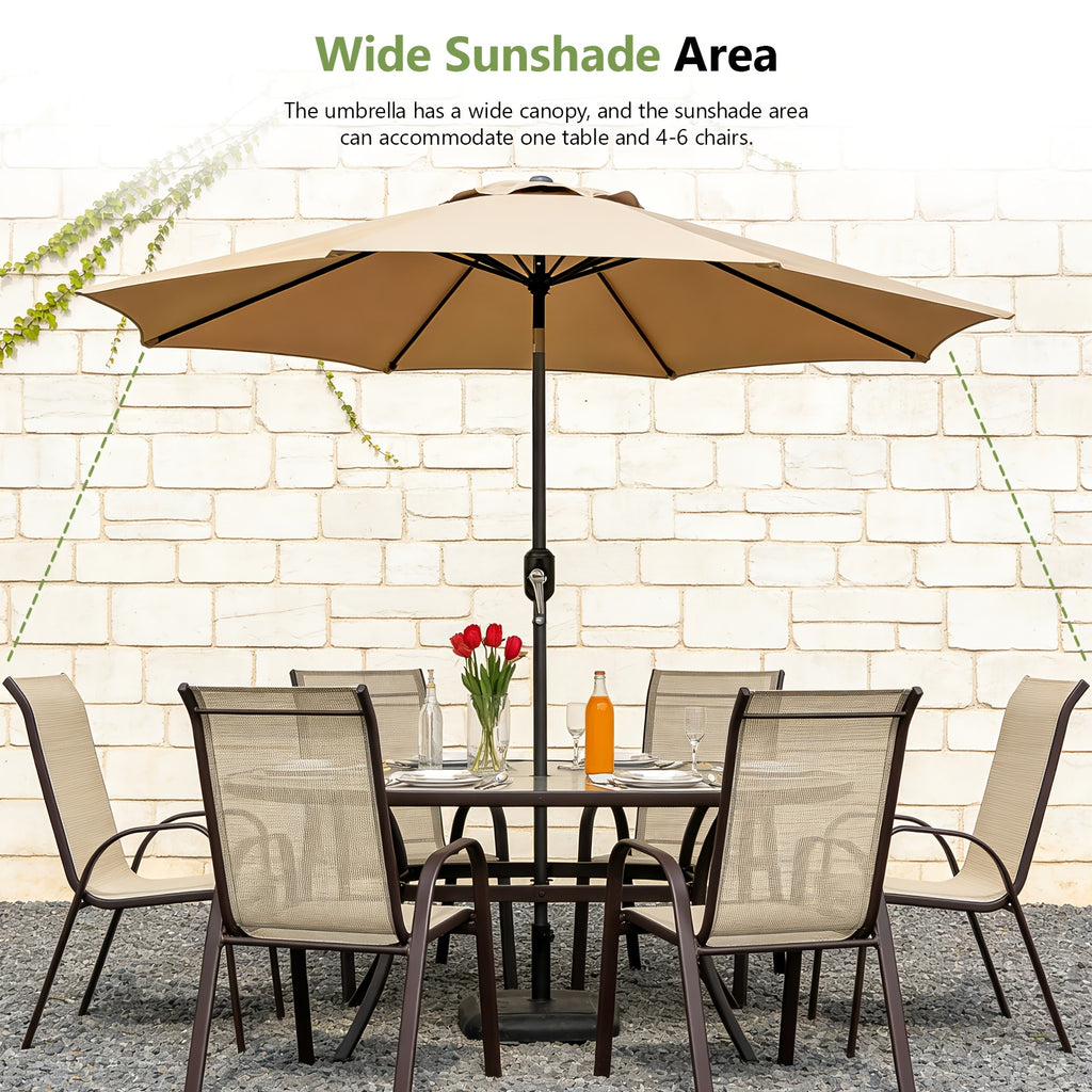9ft Market Patio Umbrella with Six Ribs, Outdoor Sun Shade in Red, Khaki or Yellow for Garden Seating, Balcony, Deck and Poolside Relaxation
