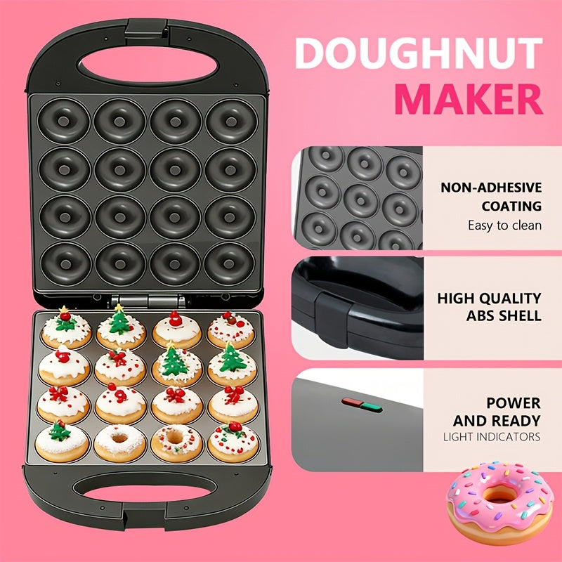 Donut Maker 16-Hole Dual Heating Electric Baking Machine, Precise Temperature Control Pancake and Cake Maker for Family Breakfast, Snacks and Desserts, Multi-Functional Home Donut Baker for Kids and Baking Stores