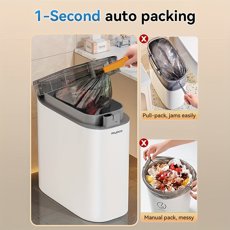 Motion Sensor Trash Can with Automatic Bag-Fitting Reference, White Plastic Bin in One, Two or Three-Piece Packs with Selected Garbage Bag Quantities