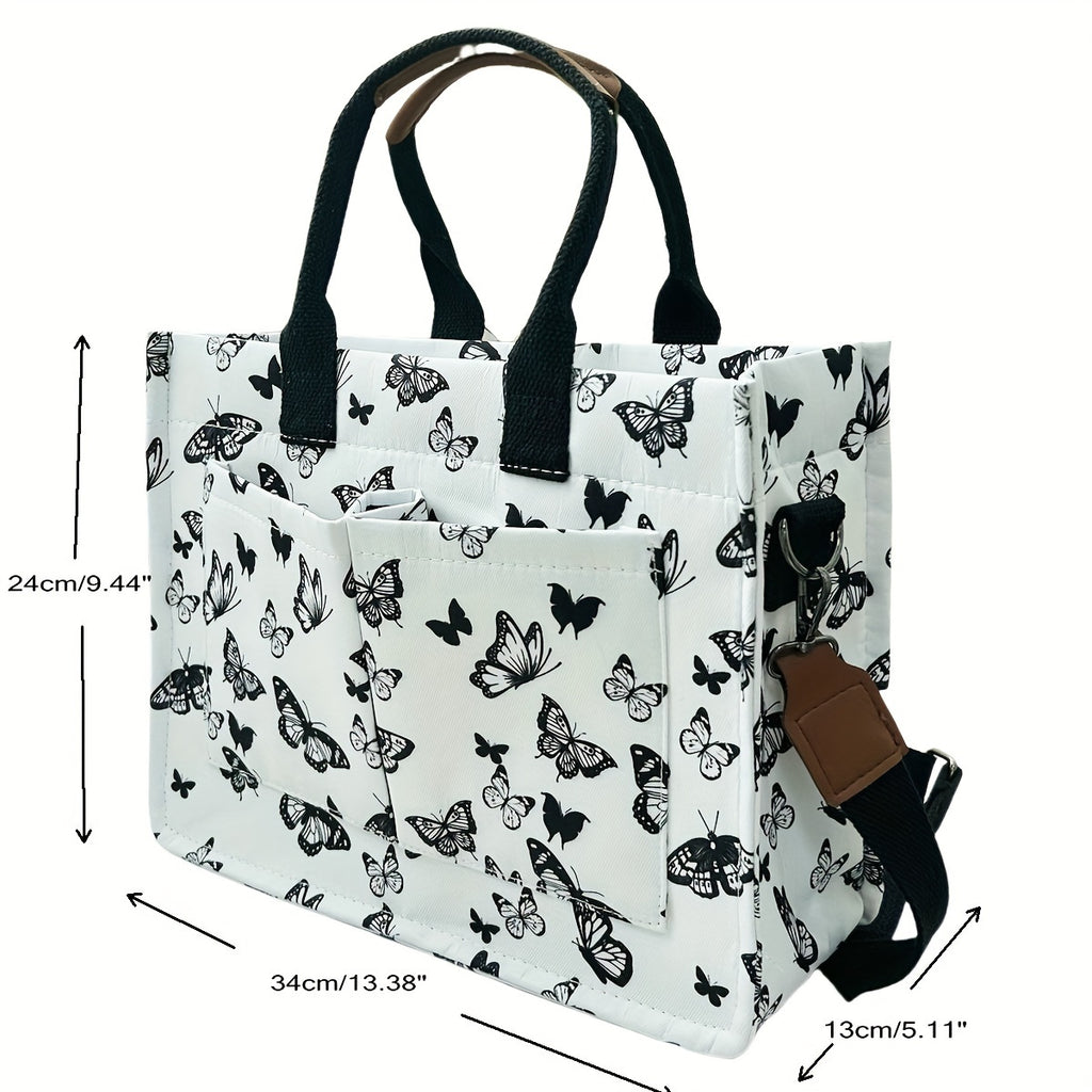 Butterfly Tote Bag for Women with Multi-Pocket Shoulder Satchel Design, Everyday Handbag for Work, Books and Travel in Four Color Options, Bag Only