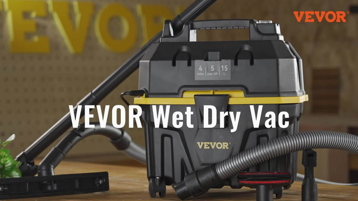 VEVOR 3-in-1 Portable Shop Vacuum 2.6 Gallon, 2.5 Peak HP Wet Dry Vac with Blowing Function and Attachments Storage, Lightweight Compact Vacuum Cleaner for Garage, Car Detailing, Workshop, Carpet, Upholstery and Home Cleanup, Black and Yellow