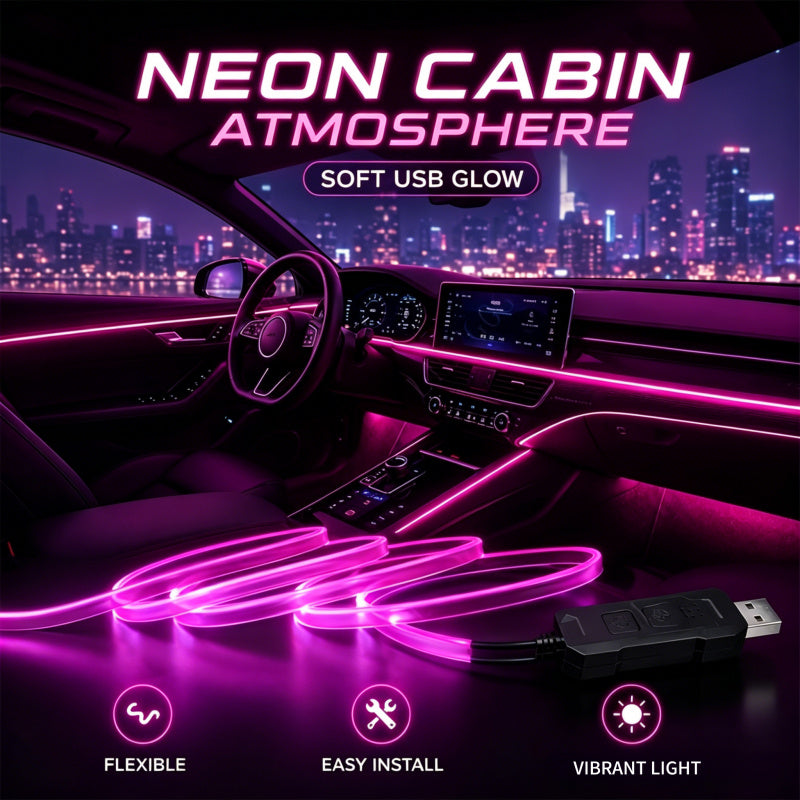 Fiber-Optic Car Ambient Light Strips with RGB LED Color and Listed 5V USB Power, Music-Synchronized 1A1 Interior Decoration for Compatible Dashboard and Console Areas