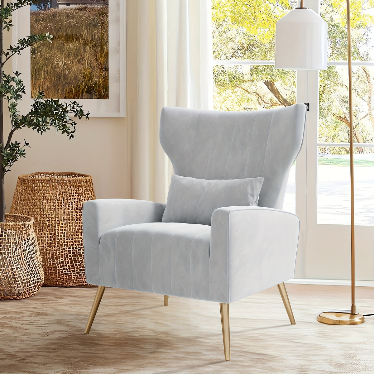 Velvet Accent Armchair with Metal Legs and Spring Support, Sponge-Filled Mid-Century Modern Reading Chair for Living Room and Cozy Seating Corners