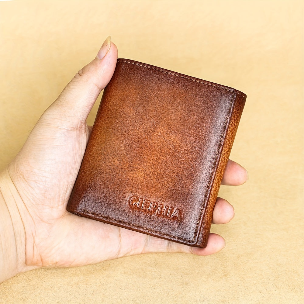 Cowhide Leather Wallet for Men with Listed RFID Blocking Design, Vintage Card and Cash Organizer in Brown, Coffee Brown or Black for Daily Carry and Gift Giving