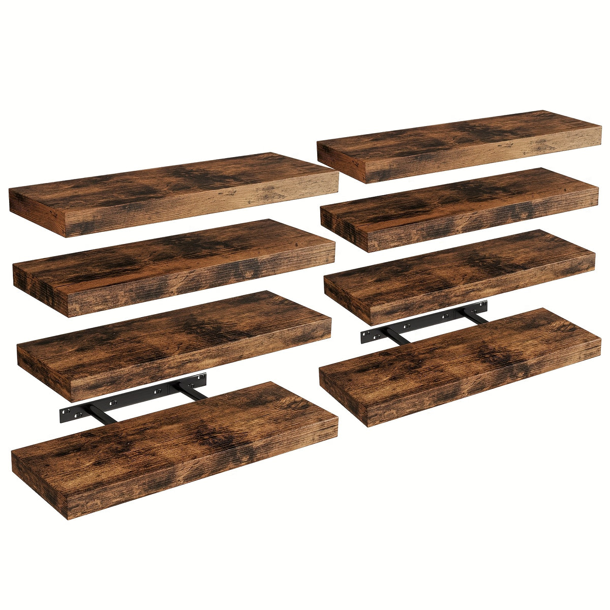 Rustic Wood Floating Shelves by TOMNK with Listed 15.8-Inch Size, Four or Eight-Piece Wall Shelf Sets for Bedroom, Living Room and Kitchen Storage Displays
