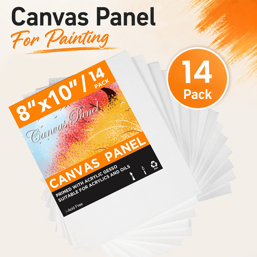 Textured Canvas Set of 14 with Listed 8x10-Inch Size, Black or White Gesso-Primed Art Surfaces for Oil and Acrylic Painting, Studio Projects and Handmade Wall Decor