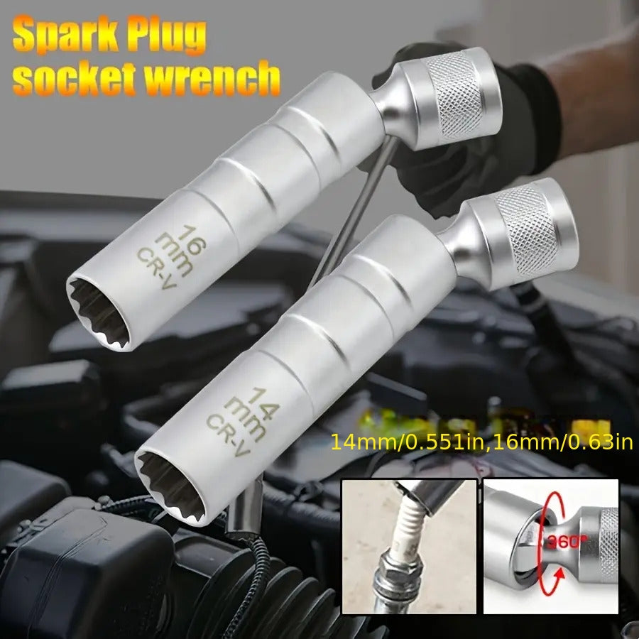 Spark Plug Socket Set with Magnetic Design and Listed 14mm plus 16mm Sizes, Alloy Steel Tool Selection for Compatible Automotive Spark Plug Maintenance