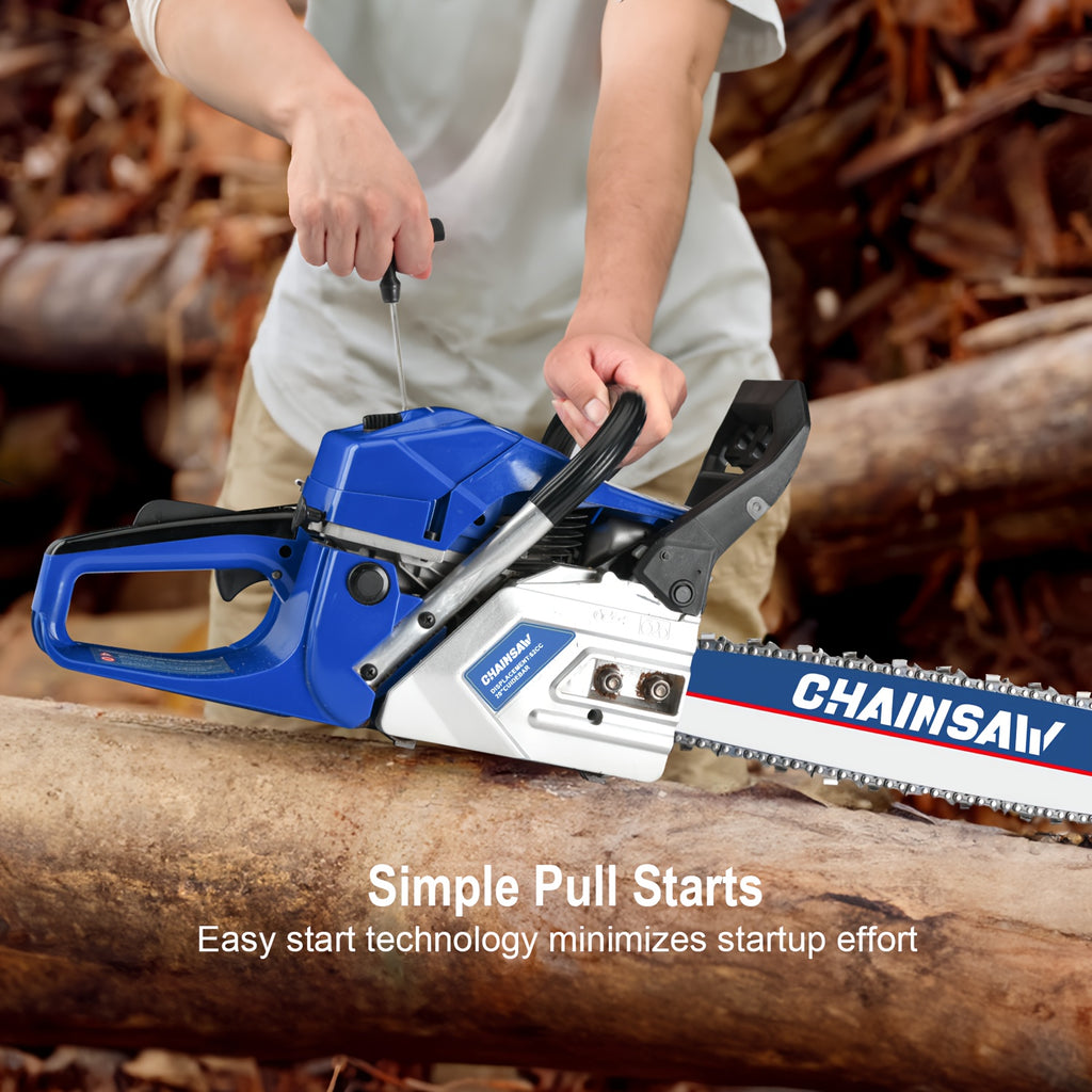 Gas Chainsaw with 62cc Two-Stroke Engine and Listed 20-Inch Bar, Four Color Options with Tool Kit, Oil Can and Bar Cover References for Outdoor Wood Cutting