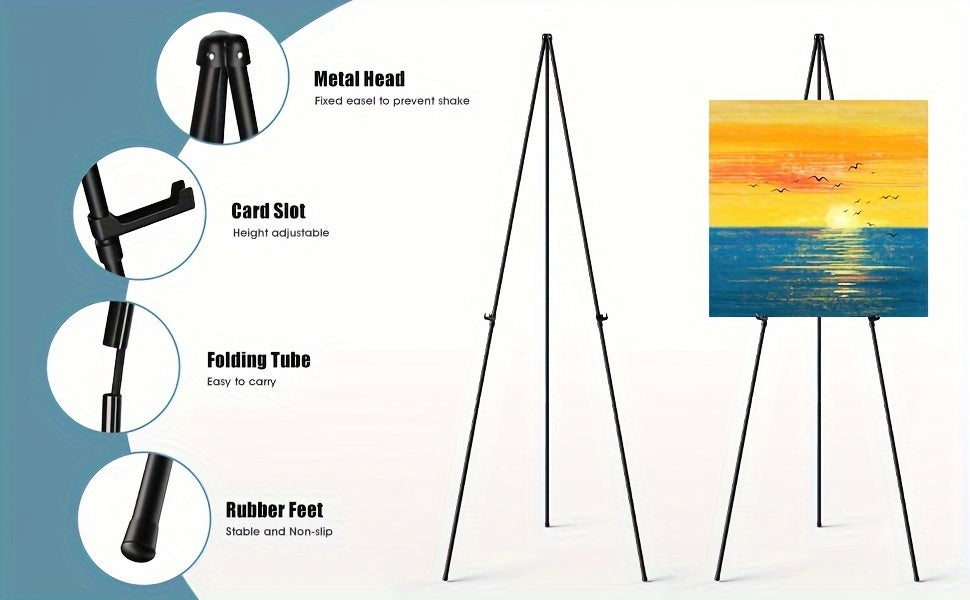 Display Easel Stand for Wedding Signs, Posters and Presentations, Folding Metal Tripod with 63-Inch Maximum Height, Adjustable Clips and Multi-Pack Options