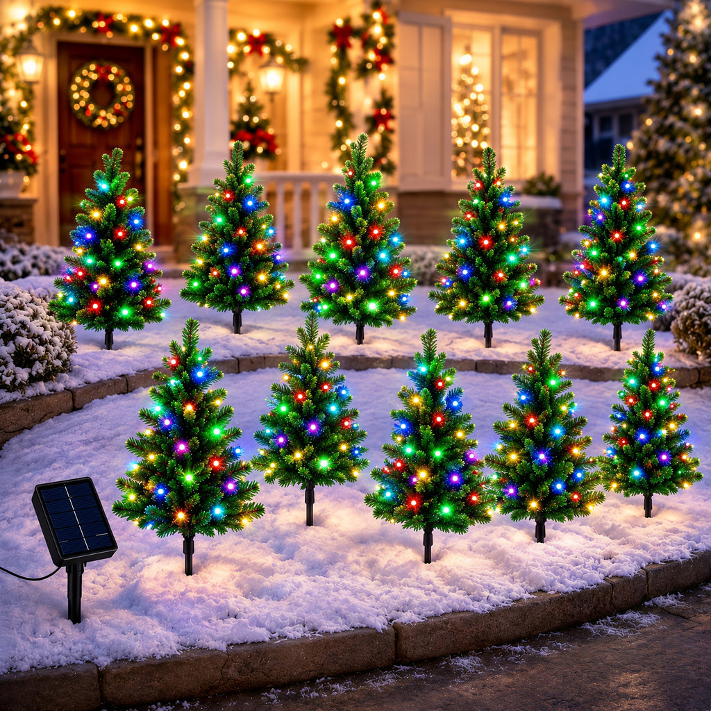 Solar Christmas Tree Stake Lights with DIY Branch Shaping and Separate Multicolor String, LDSDS-LD-5 or LDSDS-LD-10 Model Options for Garden Holiday Displays