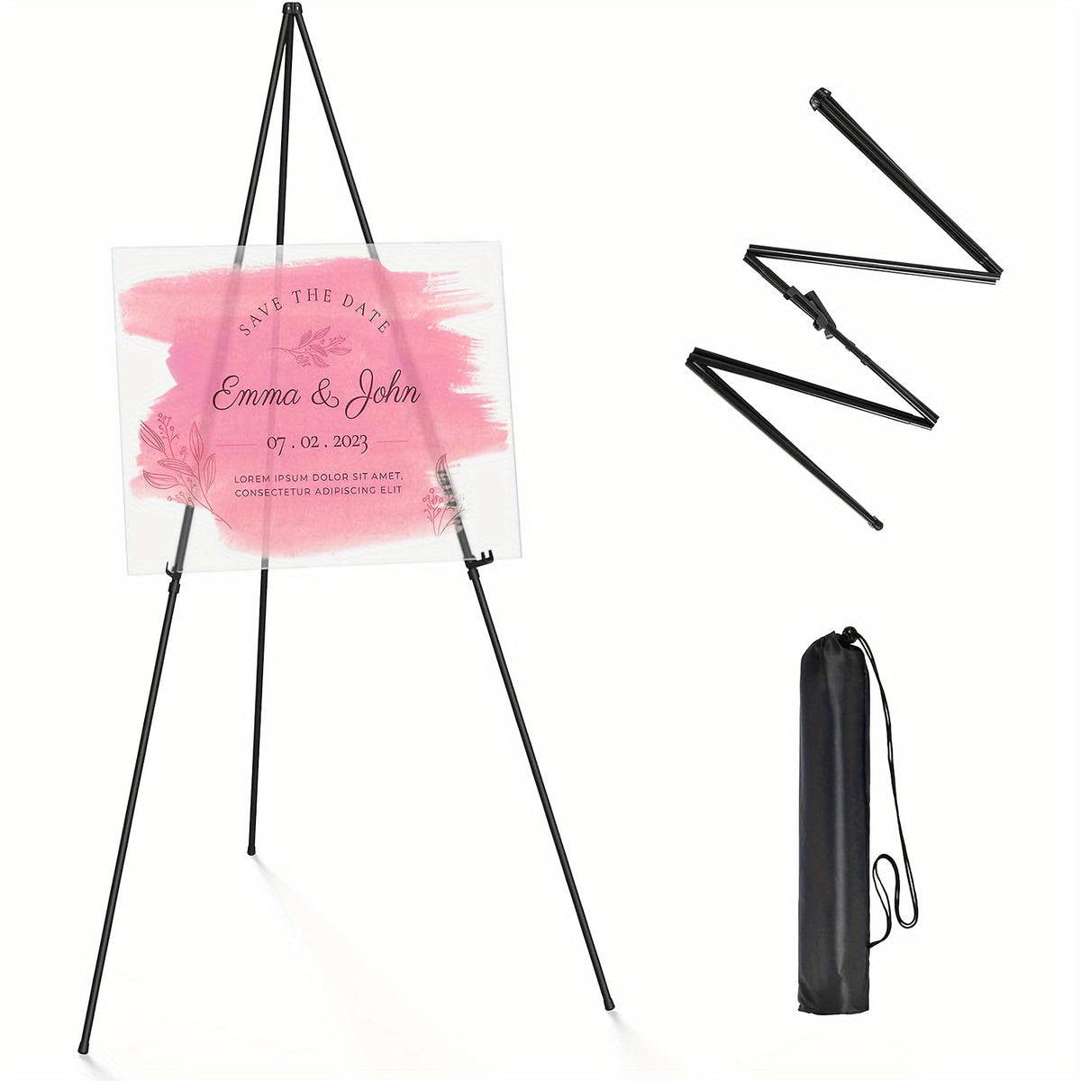 Display Easel Stand for Wedding Signs, Posters and Presentations, Folding Metal Tripod with 63-Inch Maximum Height, Adjustable Clips and Multi-Pack Options