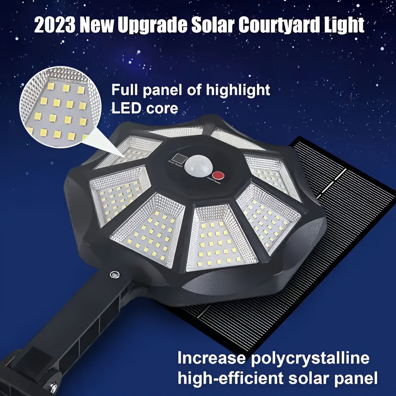 Octagonal Solar Motion Sensor Wall Lights, 2-Pack with 168-LED Design, 6500K Cool White Light, Remote Control and Three Lighting Modes for Yard and Barn