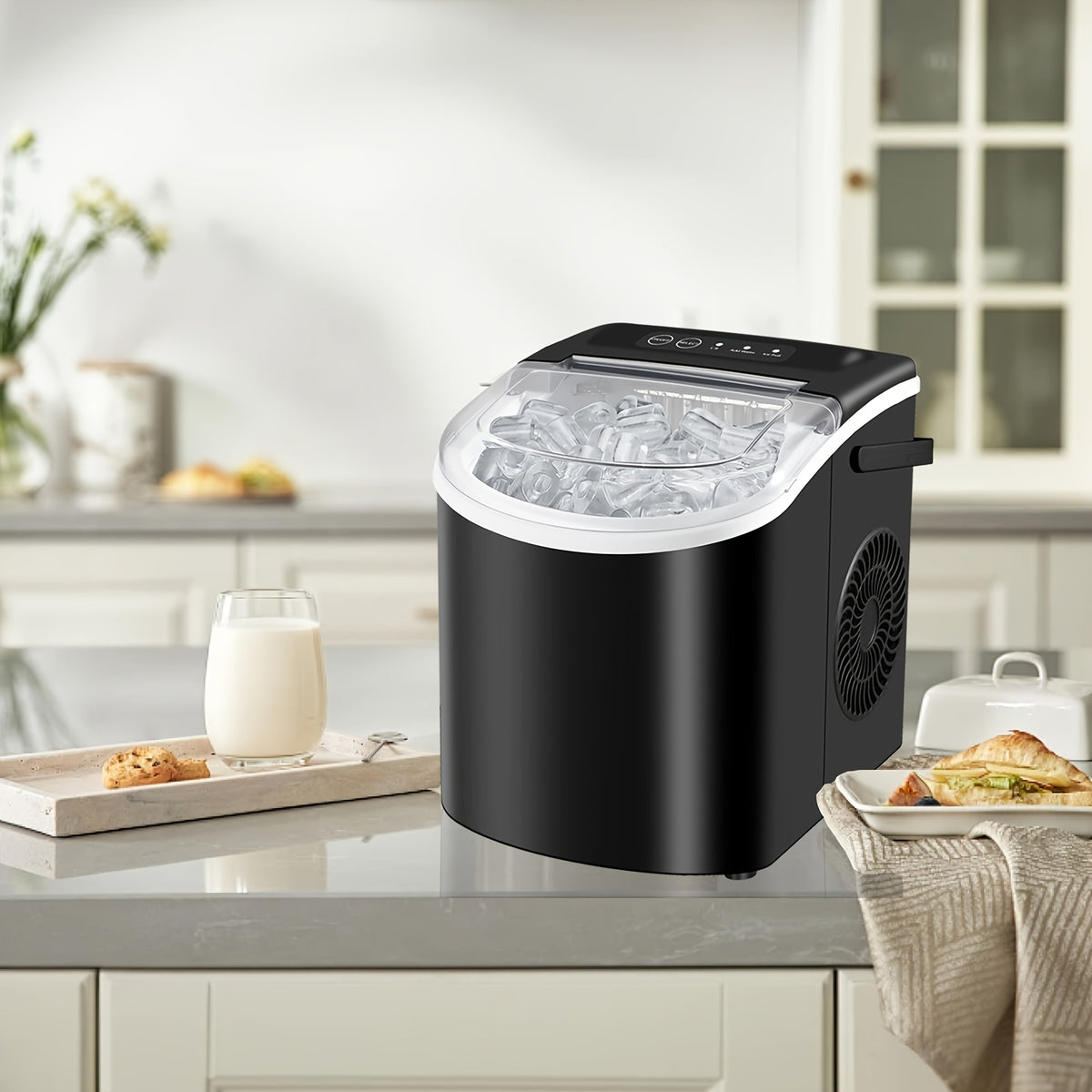 HAILANG Portable Ice Maker with Carry Handle, Two Bullet Ice Sizes, Listed 29lb Daily Output and 9 Cubes in 6 Minutes, Includes Basket and Scoop