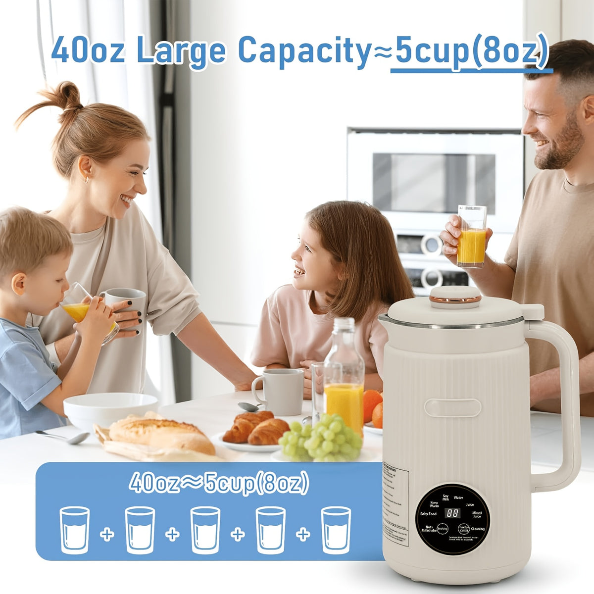 Homemade Nut Milk Maker Machine, Multi-Functional Automatic Plant Milk Blender with One-Touch Operation for Almond, Oat, Soy and Coconut Milk, 27.05 Oz Countertop Blender