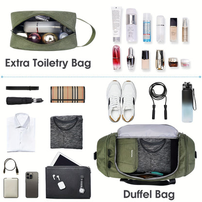 Travel Duffel Bag with Shoe Compartment and Wet Pocket, Adjustable Shoulder Strap and Bottle Holders for Men and Women, Gym and Weekend Trip Carry