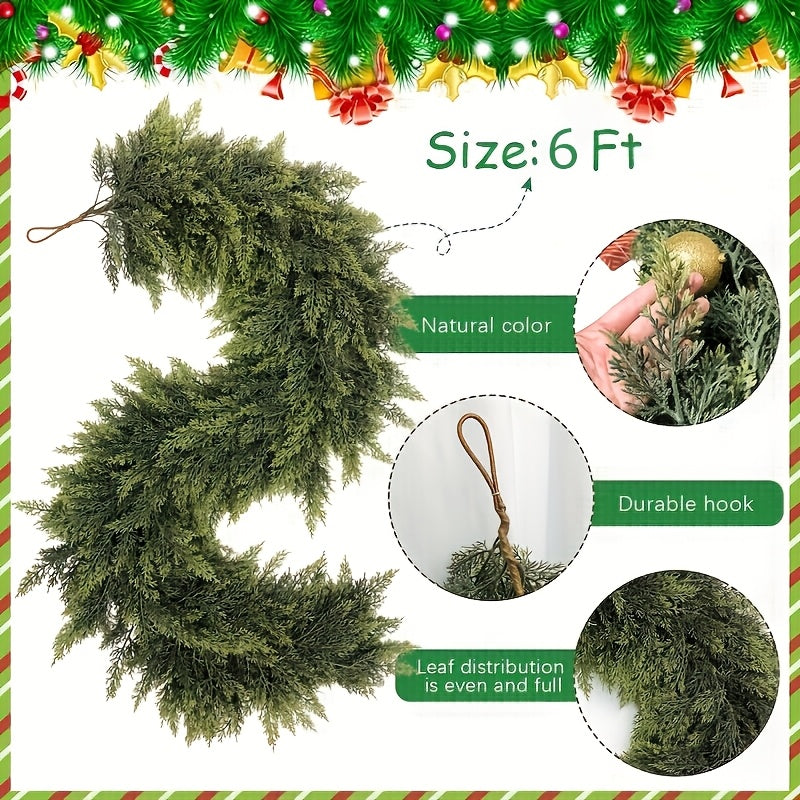 Norfolk Pine Garland by HMASYO, 6 FT Green Artificial Christmas Greenery with Listed 105 Branches and Real Touch Styling for Mantel and Table Displays