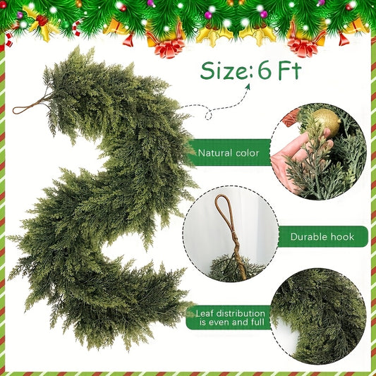 Norfolk Pine Garland by HMASYO, 6 FT Green Artificial Christmas Greenery with Listed 105 Branches and Real Touch Styling for Mantel and Table Displays