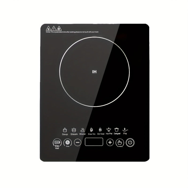 Portable Induction Cooktop with Black Crystal Touch Panel, Single Burner Electric Countertop Stove for Everyday Home Kitchen Cooking and Meal Preparation