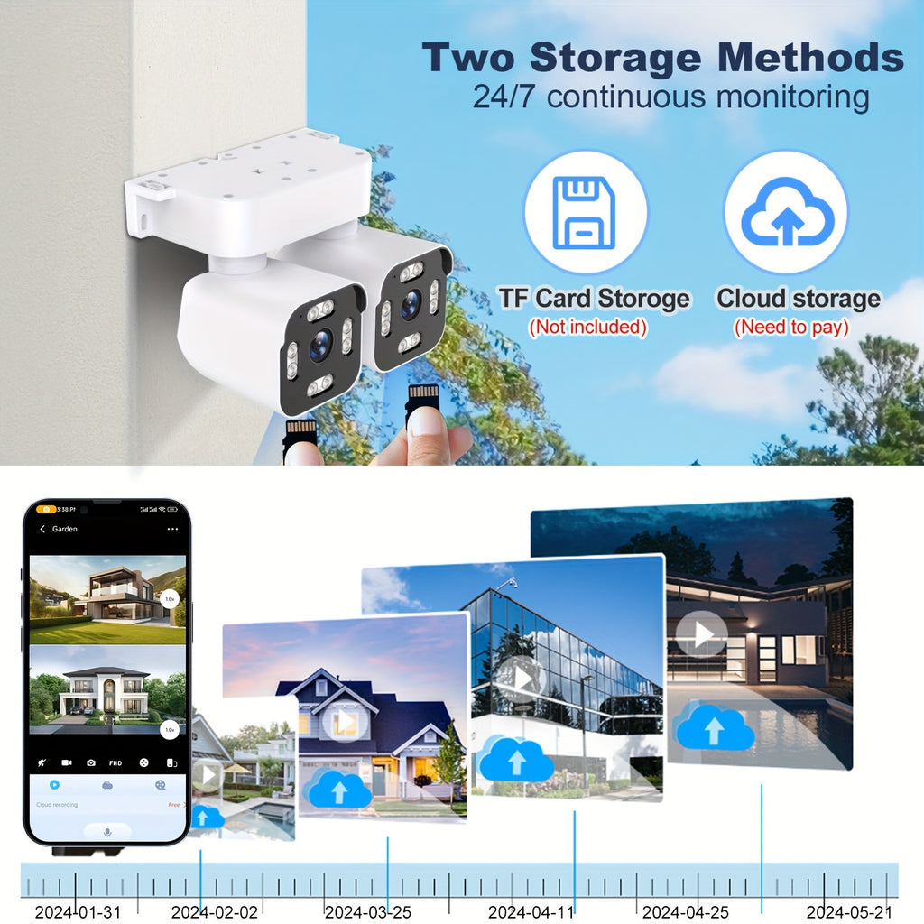 Wired-Power Dual Lens WiFi Security Camera with Listed 10X Electric Zoom, PTZ App Viewing, Night Vision, Two-Way Audio and Siren, Single or Two-Piece Options