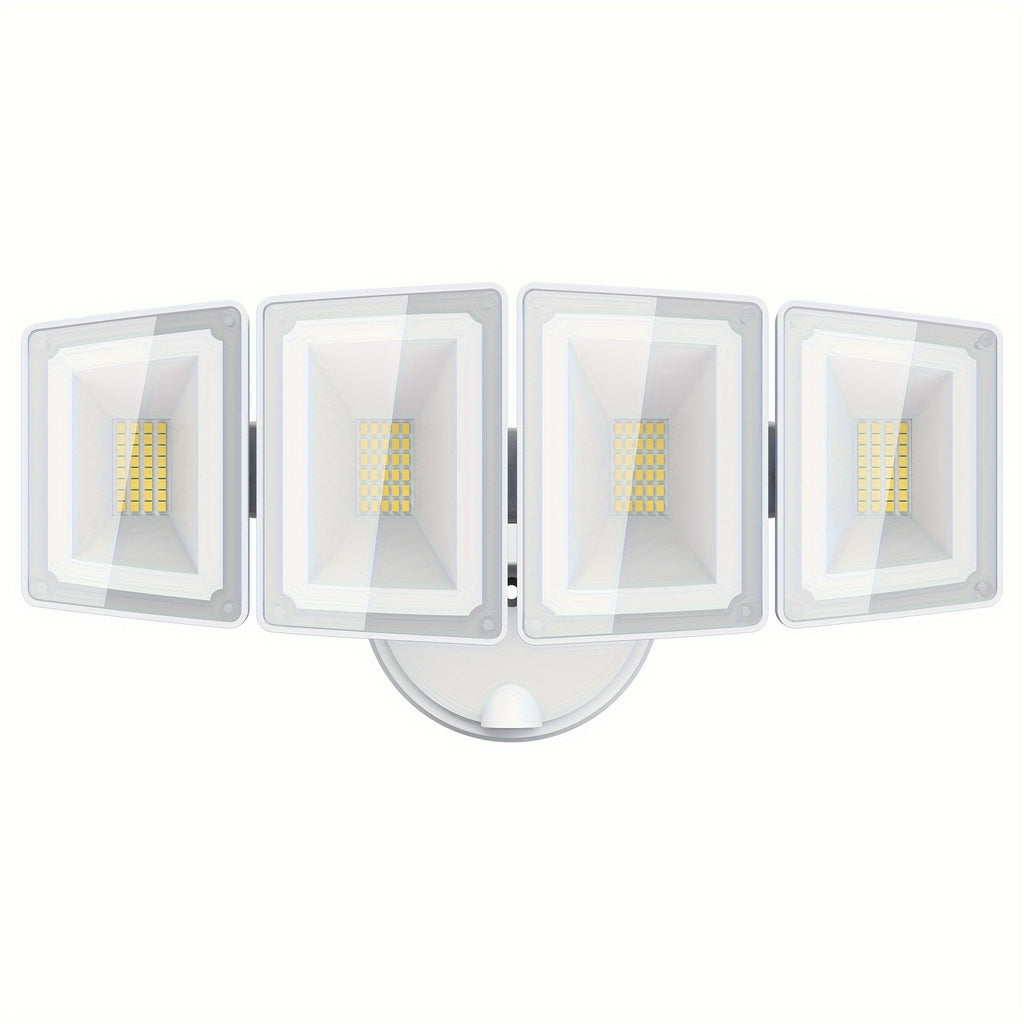 Hardwired LED Security Floodlight by USTELLAR, 100W 10000lm 5000K White Four-Head Outdoor Light with Adjustable Heads and Wall-Switch Control for Eaves and Backyards