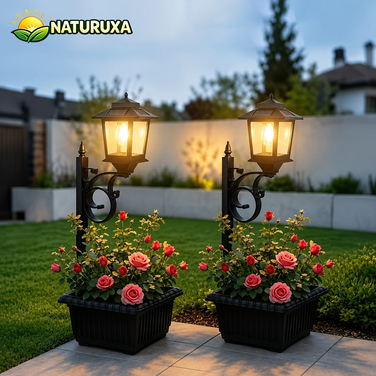 Solar Flower Pot Lights, Freestanding Garden Decor with Listed IP65 Rating in 2pcs or 1pc Black Options for Lawn and Courtyard Decorative Displays