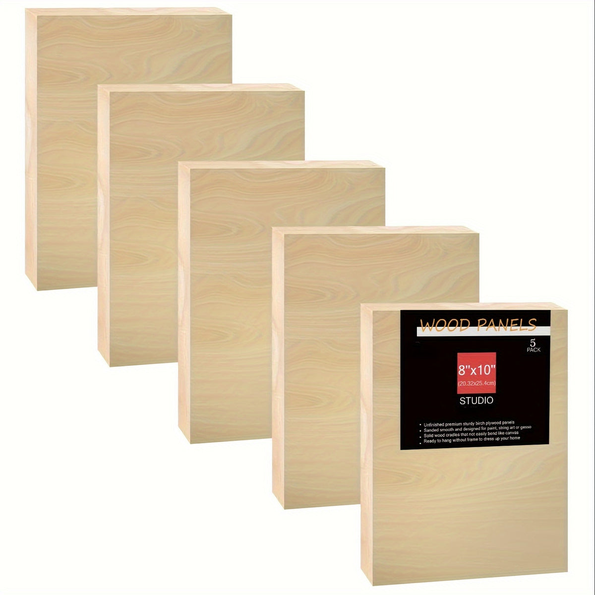 Cradled Wood Painting Panels Cupohus, Unfinished Wooden Art Boards in Five Size Options for Paint Pouring, DIY Crafts and Personalized Artwork Projects