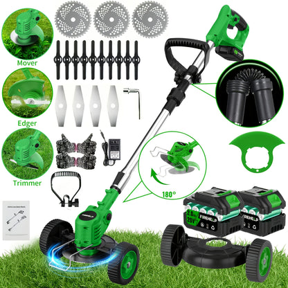 Rechargeable Garden Grass Trimmer with Cordless Electric Operation, Listed Three Blade Types and Selected Dual 2Ah Battery Packages for Home Lawn and Yard Care