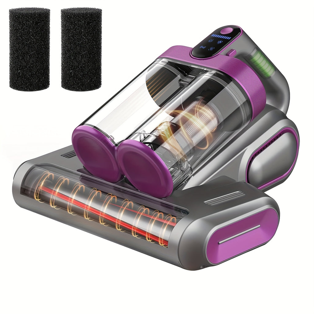 Wireless Mattress Vacuum Cleaner with Listed 16kPa Suction and Dual Cups, Washable Sponge Pre-Filter in Purple or White for Compatible Bed, Sofa and Carpet Fabrics
