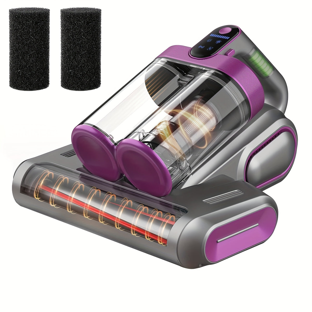 Wireless Mattress Vacuum Cleaner with Listed 16kPa Suction and Dual Cups, Washable Sponge Pre-Filter in Purple or White for Compatible Bed, Sofa and Carpet Fabrics