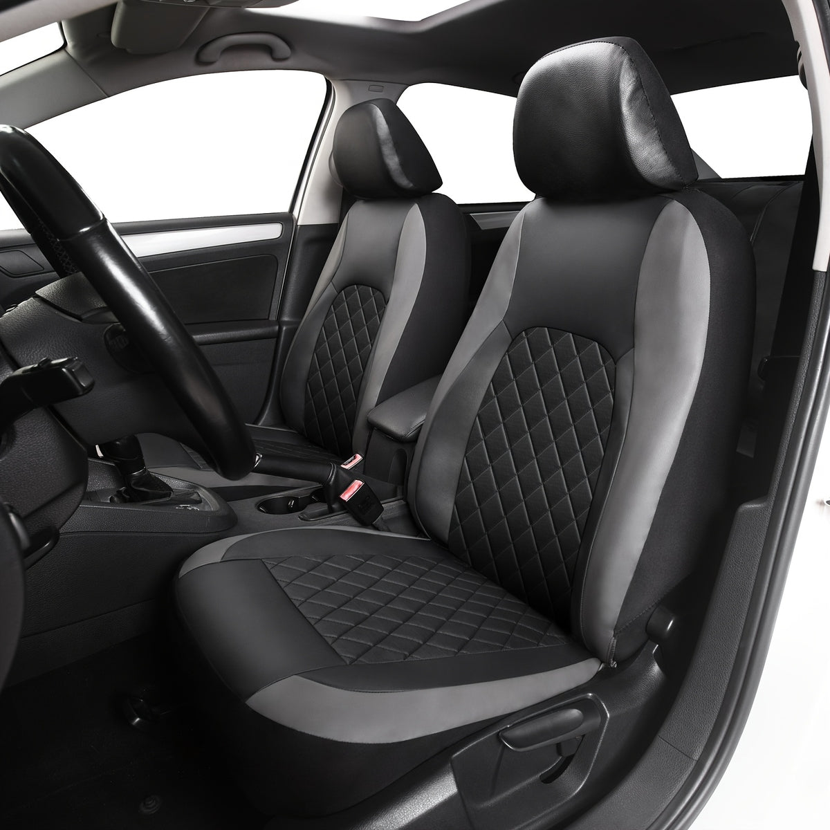 Faux Leather Car Seat Covers Full Set for Five Seats, Front Seat and Rear Bench Coverage with Split-Seat Compatibility and Multiple Color Options