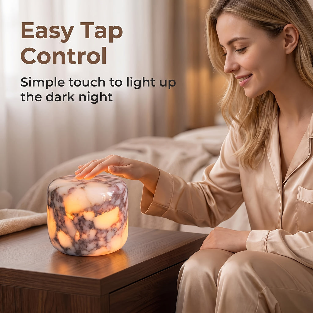Marble Pattern Rechargeable Table Lamp with Type-C Charging and Warm LED Ambient Lighting, Portable Decorative Bedside Light for Bedroom Nightstands and Home Decor