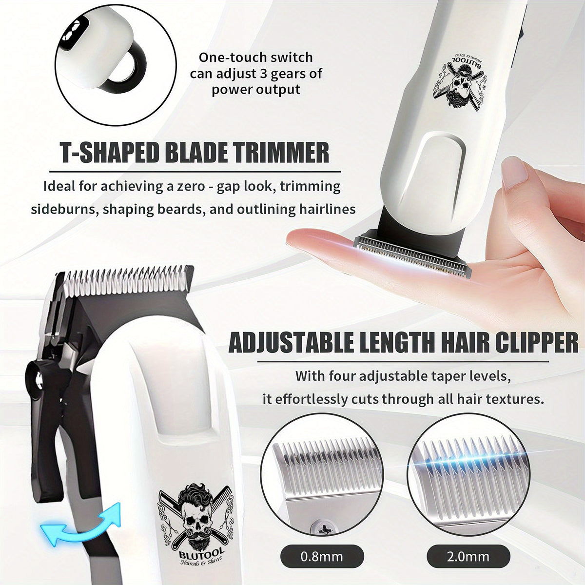 Electric Grooming Kit in White with Two or Three-Piece Option Labels, Listed Razor and Clipper, Digital Screen and USB Rechargeable Design for Home Hair Care