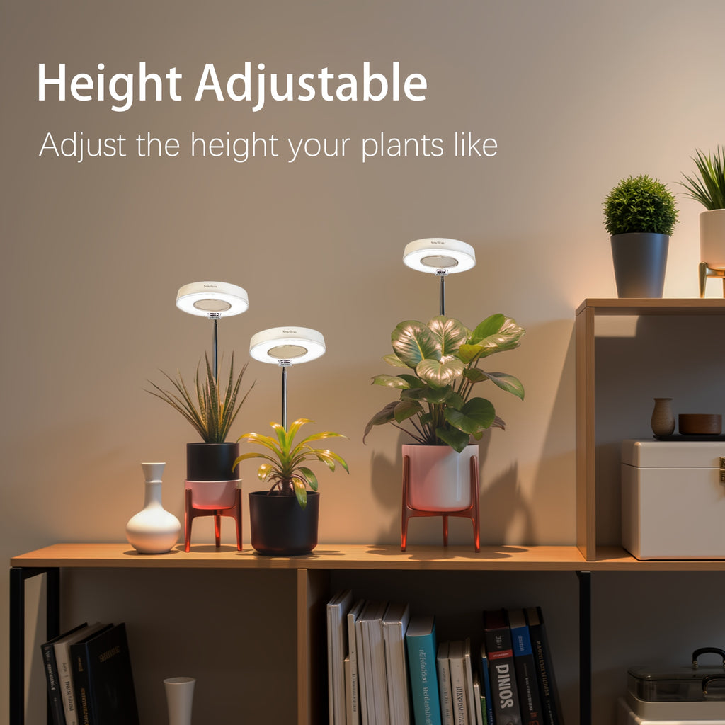 Full Spectrum Grow Light 3-Piece Set by Smeileas, Adjustable Brightness and Height with 3/6/9 Hour Auto On/Off Timer for Indoor Plant Care, White